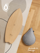 Produktfoto Topshot des drySurf Balance Board aus Holz mit dryDrop.